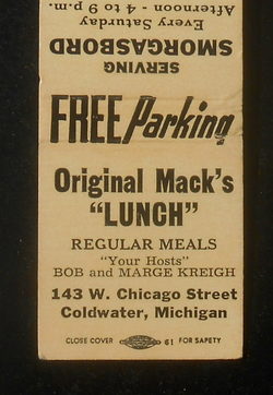 Macks Lunch - Matchbook (newer photo)